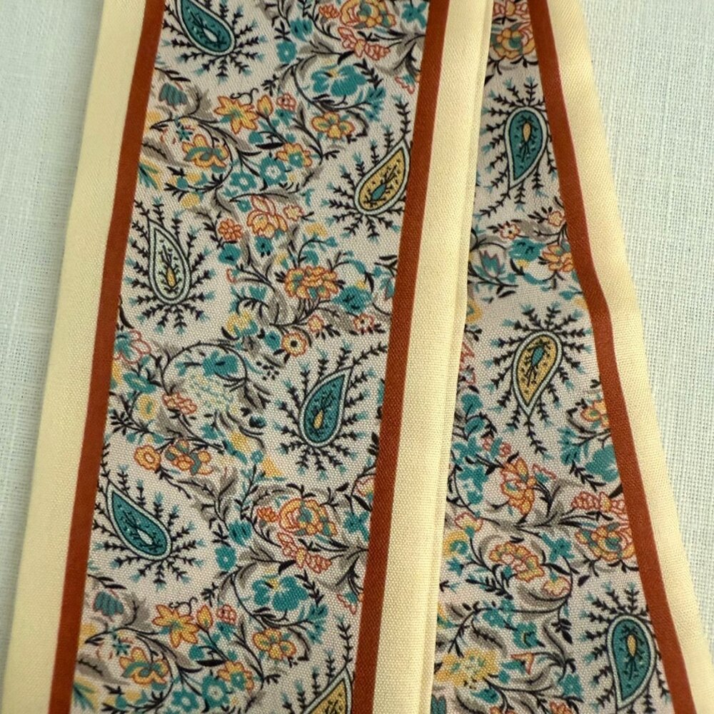 Slim Scarf Teal Mustard Boho Paisley Cream 34 inches Neck Hair Bag Wrap No 42 - Picture 5 of 9